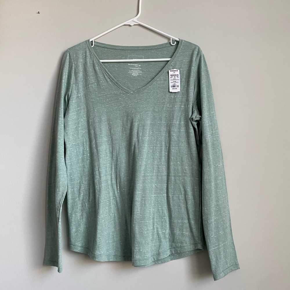 NWT. Sonoma S muted minty green long sleeve tshirt